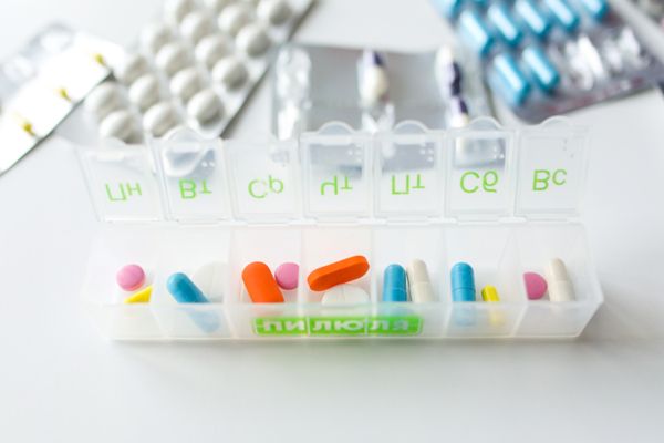 A weekly pill organiser used to track prescribed medication